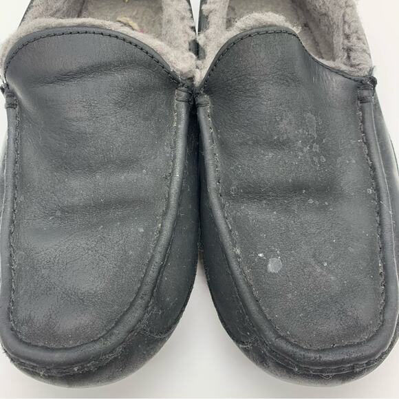 UGG Ascot Leather Shearling Lined Slippers In Black Marble Size 11 Lounge Comfy - Picture 6 of 13